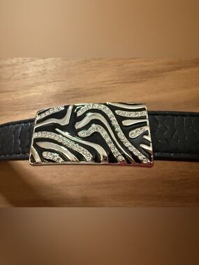 Rhinestone Zebra Print Bracelet - Black & Silver